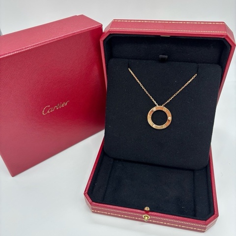99新 Cartier 卡地亞 love系列玫瑰金三鑽大餅圓餅項鍊