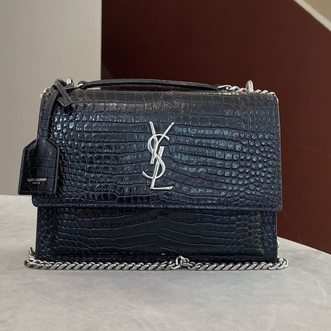 YSL聖羅蘭鰐魚壓紋日落包百搭黑金