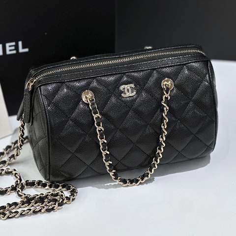Chanel香奈兒 25P保齡球黑金 牛皮荔枝紋 芯片款