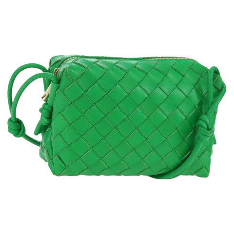 BOTTEGA VENETA INTRECCIATO 皮革肩背包 綠色金色 正品 179425V