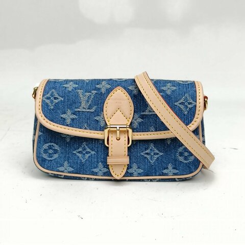 LOUIS VUITTON Diane法棍包藍色牛仔布晶片牛仔藍肩背包