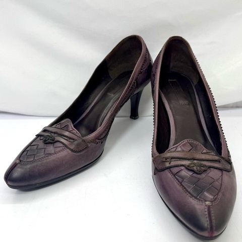 Bottega Veneta Intrecciato 皮革編織高跟鞋 暗紫色 #38.5