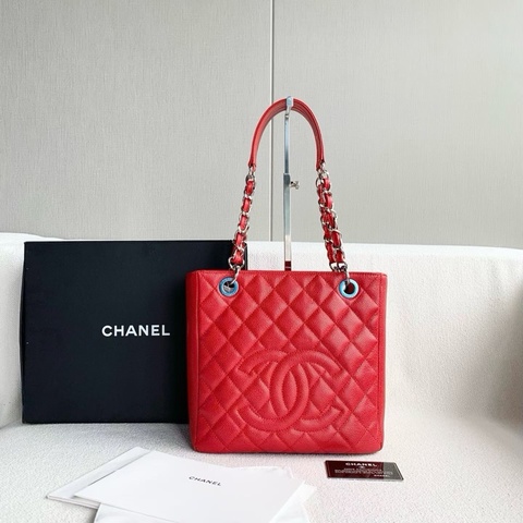 ❤️ CHANEL GST 紅銀荔枝皮托特包 ❤️