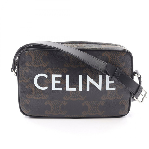 CELINE Triomphe Messenger 肩背包 194502CIM 帆布皮革 黑色 二手