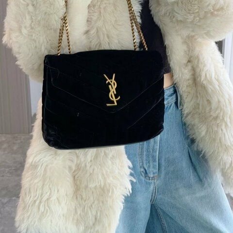 YSL 黑金LouLou絲絨鏈條包 22*17*10 98新配件塵袋