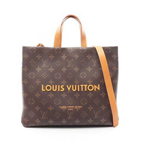 路易威登 Shopper Tote MM Monogram 2WAY Tote Bag M13928 皮革棕色 二手 男士