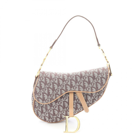 Dior SADDLE Trotter 手提包，帆布皮革，棕色/米色，二手女款