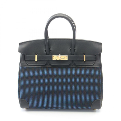 愛馬仕 Birkin 25 手袋 G Toile Quadrille Swift Bleu Agathe 黑色 二手 GHW