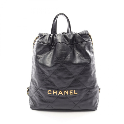 香奈兒 (CHANEL) 22號小號黑色皮革雙肩包，金色五金，二手女款