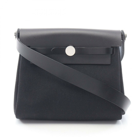 愛馬仕 Herbag Zip 迷你肩斜背包，帆布皮革，黑色 SHW K
