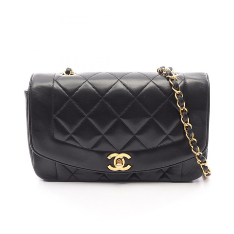香奈兒 (CHANEL) Matelasse Diana 翻蓋鏈條單背包 A01164 羊皮黑金色五金二手 CC