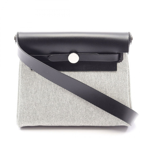 愛馬仕 Alebag Zip Mini 米白色單肩包，Toile H 帆布/Vache 皮革，獵人灰/黑色，二手女款