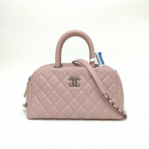 CHANEL 粉色荔枝牛皮23開cocohandle保齡球單肩包肩背包