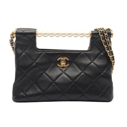 香奈兒 (CHANEL) Matelasse Pearl Handle 2WAY Chain Shoulder Bag Lambskin Black GHW Used