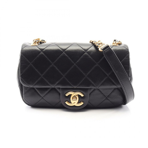 香奈兒 (CHANEL) 絎縫鏈條單肩包，羊皮材質，黑色，金色五金，二手女款