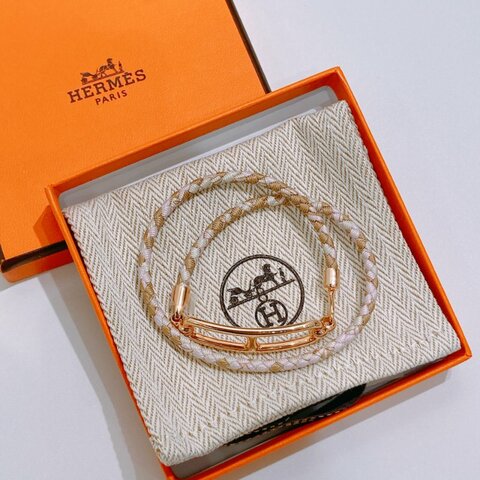 TW4906  Hermes 愛馬仕豬鼻logo雙圈編織手繩 拼色Roulis Double Tour Bracelet T2