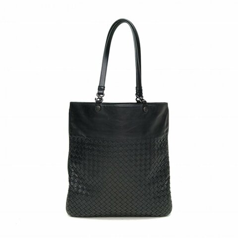 BOTTEGA VENETA 黑色羊皮鎢鋼扣編織手提托特包肩背包