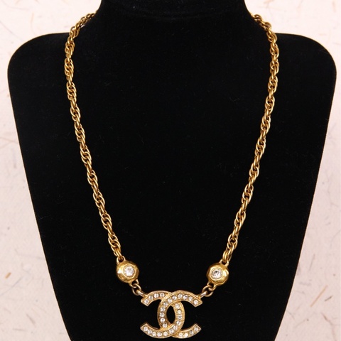Chanel 素金莱茵石CC chocker短项链