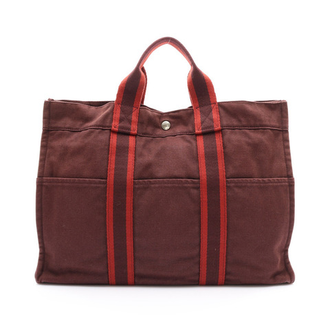 紅棕色 帆布 Fourre Tout MM 手提包 銀釦【HERMES 愛馬仕】