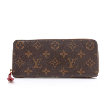 棕色/桃紅色 原花 帆布 Clemence 拉鍊長夾【LOUIS VUITTON LV 路易威登】 M60742