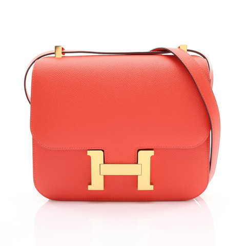 糖果紅 Epsom 牛皮 Constance 24 康康包 肩背包 X刻 金釦【HERMES 愛馬仕】 H056341CC