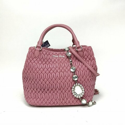 MIU MIU 紫色羊皮褶皺寶石TOTE手提斜挎包肩背包