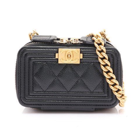 黑色 荔枝紋 Mini Boy Clutch 鍊帶 肩背包【CHANEL 香奈兒】 AP2708