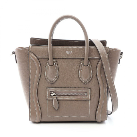 CELINE Luggage Nano Shopper 單肩手提包，灰色皮革，二手女款