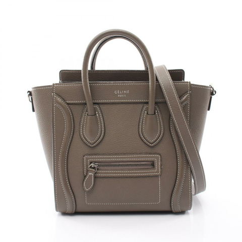 CELINE Luggage Nano Shopper 單肩斜背包 皮革 灰色 二手 女士