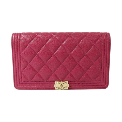 CHANEL 牛皮皮革Boy Chanel Long Wallet金扣長錢包