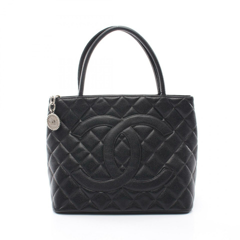 香奈兒 (CHANEL) Medallion 手提包 A01804 黑色粒面小牛皮，二手 SHW CC