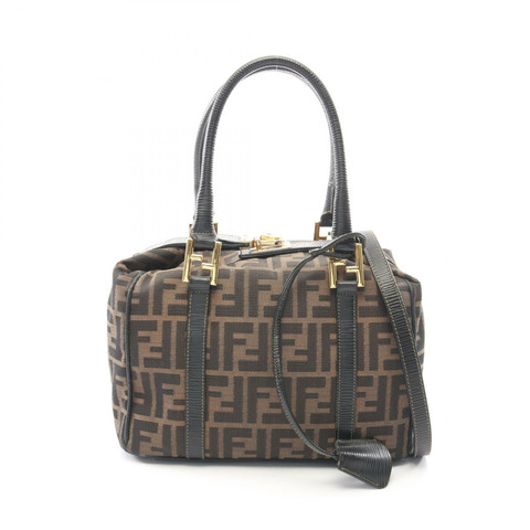 FENDI Zucca 單肩斜背包 帆布皮革 棕色 黑色 二手 女士