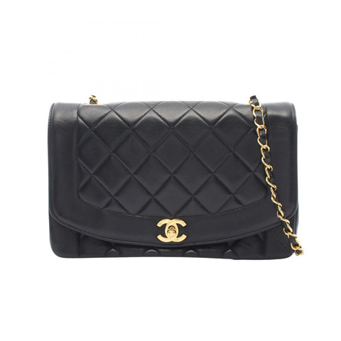香奈兒 (CHANEL) Matelasse Diana 翻蓋肩背包 A01165 羊皮 黑色 二手 金色五金 CC