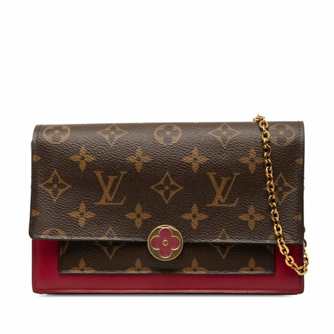 路易威登 Monogram Portefeuille 花卉鏈條皮夾單肩包 M69578 玫紅色棕色皮革 女士 LOUIS VUITTON