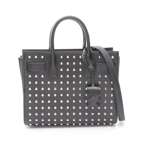 SAINT LAURENT PARIS 經典 Nano Sac de Jour 鉚釘兩用手提包 黑色真皮二手女款