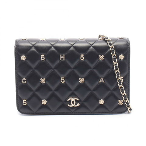 香奈兒 (CHANEL) Matelasse Icon Charm 鏈條斜挎單肩包，羊皮材質，黑色，二手，金色五金