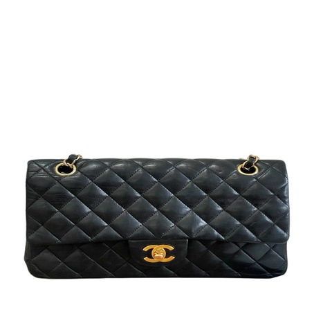 Chanel黑金菱格紋雙c扣雙蓋cf鏈條包