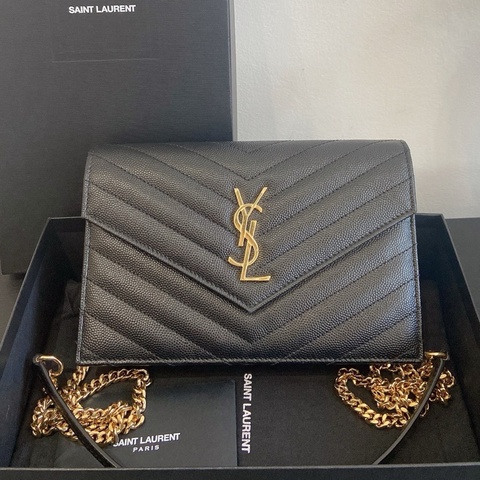 99新 ysl 聖羅蘭 ysl荔枝皮黑金信封包 尺寸19cm