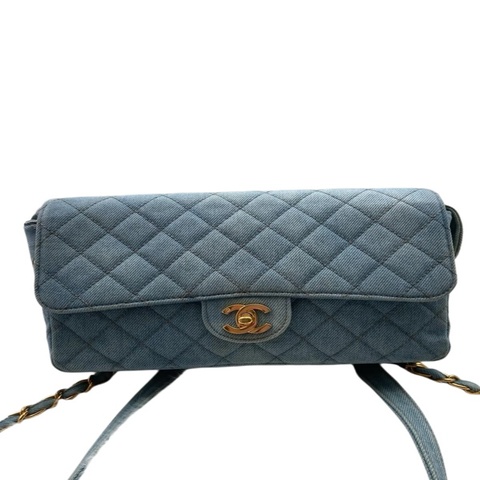 Chanel 菱格紋雙C扣牛仔cf雙肩包