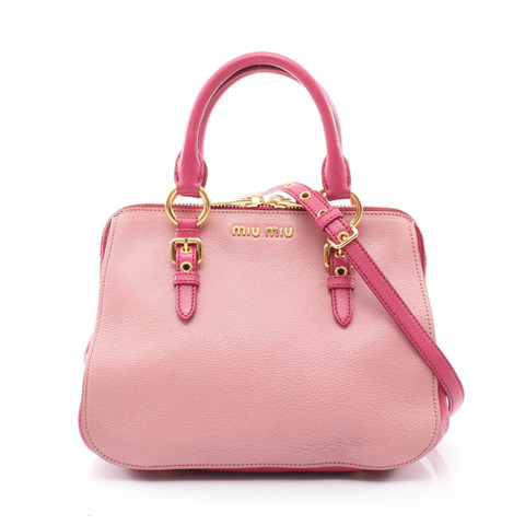 Miu Miu MADRAS 2WAY 手提包，粉紅色皮革，二手女款