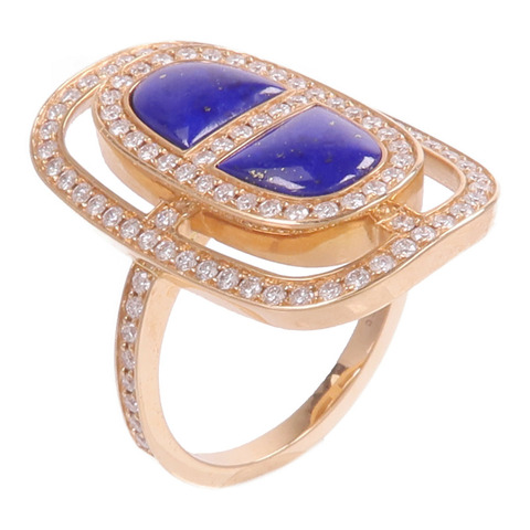 HERMES 18K玫瑰金Chaine d'ancre Ring鑽石/青金石戒指