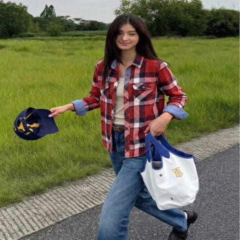 BURBERRY 藍標 紅格紋口袋戰馬襯衫