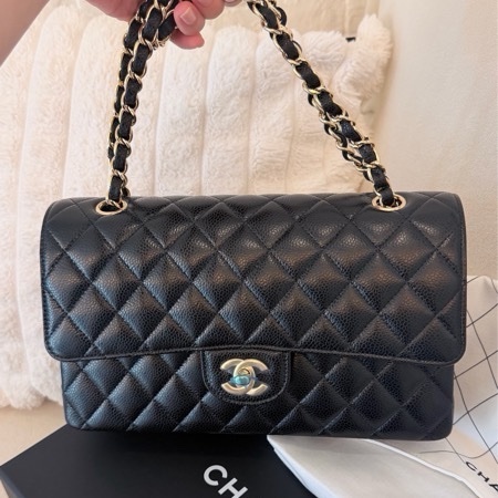 【全新】Chanel Classic Flap Medium 中號 - 黑色荔枝牛皮配金扣 (Full Set)