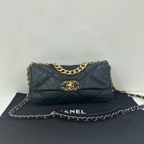 Chanel香奈兒 黑金羊皮19Bag鏈條包小號 29開