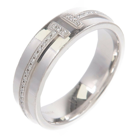 TIFFANY＆CO 18K白金T Wide Diamond Ring鑽石戒指