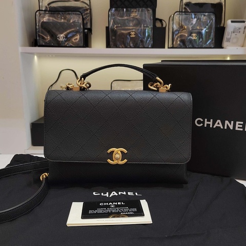 98新 CHANEL香奈兒 Chic Affinity黑金荔枝皮鏈條包手提單肩斜挎包 30開有卡