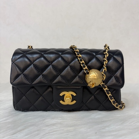 CHANEL AS1787 黑羊皮 金球 20cm CF 斜背包 肩背包
