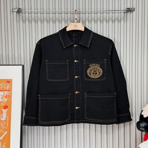 VERSACE 範思哲 黑色刺繡牛仔夾克 外套