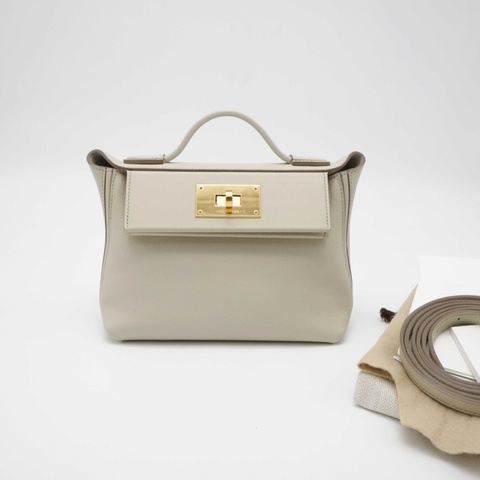 Hermes 愛馬仕 Mini 24/24-21 手提包單肩包斜挎包，水泥灰+金扣，