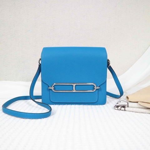 HERMES 愛馬仕 Roulis 豬鼻子 MINI 斜挎包，B3/Zanzibar Blue/坦桑尼亞藍+銀扣，EC皮，